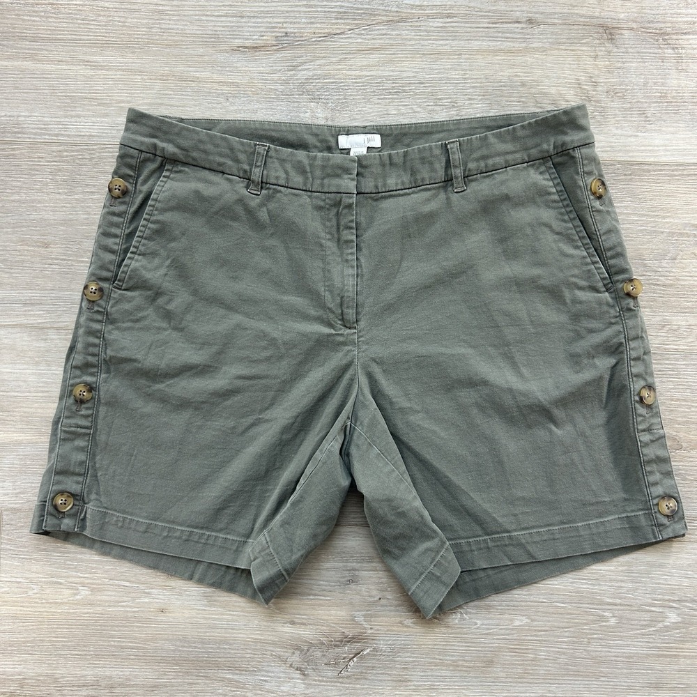 J. Jill Size 14 Green Button Side Cotton Linen Stretch Chino Shorts